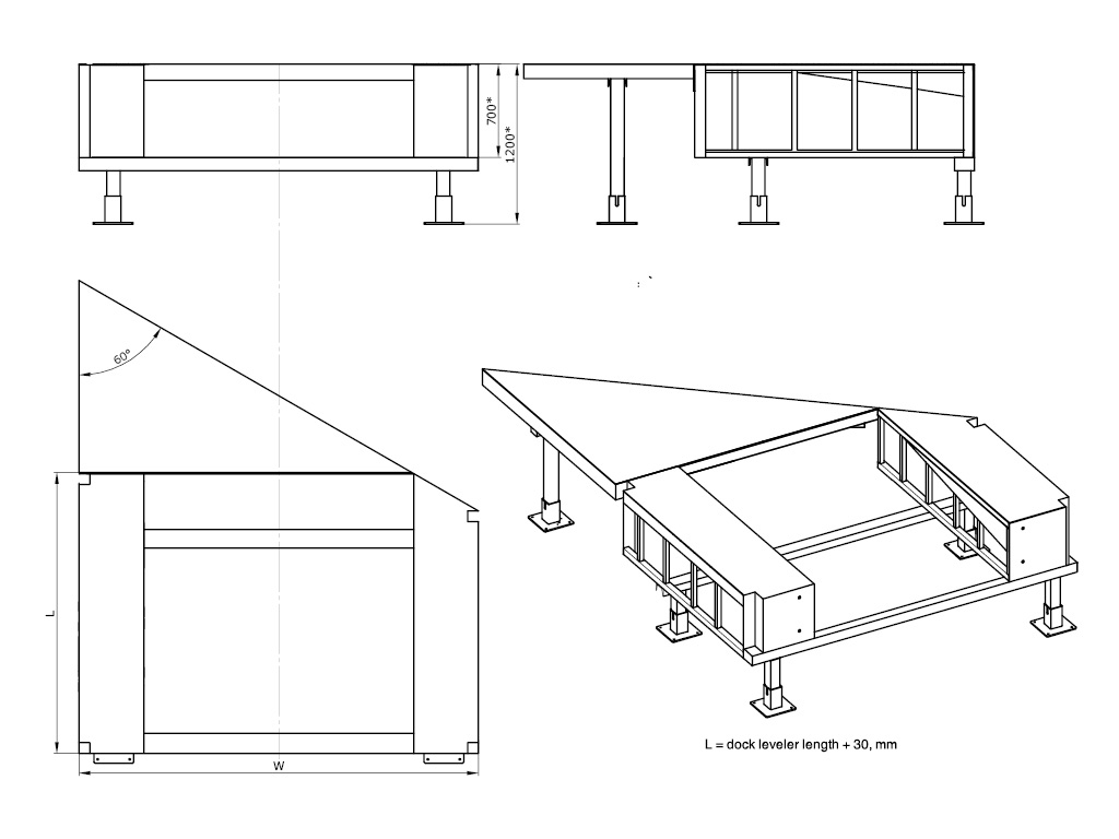 FET 60 series angled free-standing frame (60°) for an embedded type dock leveler with telescopic lip
